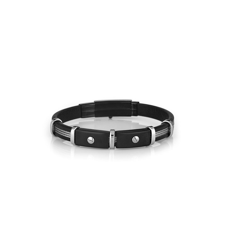 Santa Barbara Polo fekete bőr és rozsdamentes acél férfi karkötő, SBJ.6.2016-2