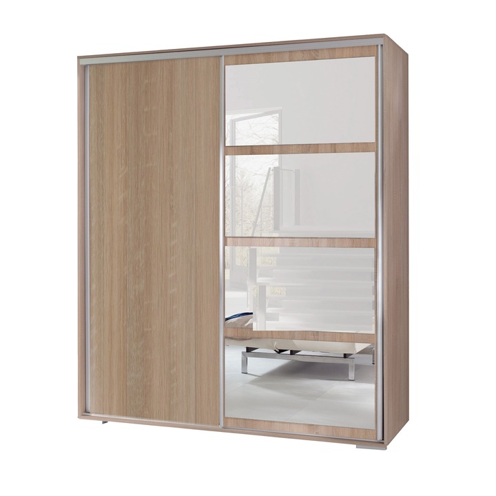 Dulap cu Oglinda Leo, Stejar Sonoma, 217 x 180 x 66 cm