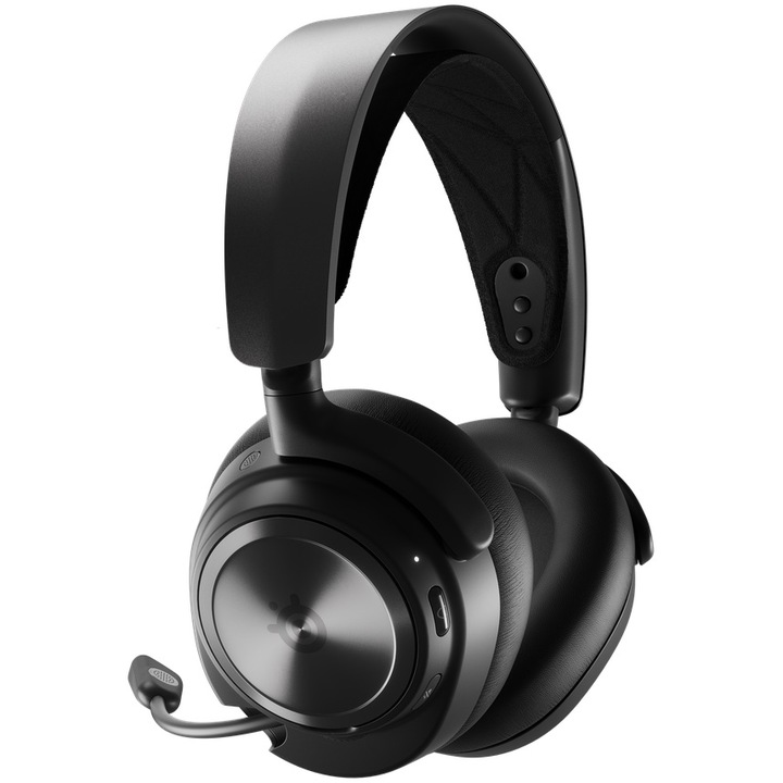 Casti gaming SteelSeries Arctis Nova Pro pentru PC, PS4|5, Switch si Android/Mac, USB/Wireless/Bluetooth, drivere 40mm, dongle 2.4GHz, microfon retractabil ClearCast Gen 2, Bidirectional Noise Canceling, negru