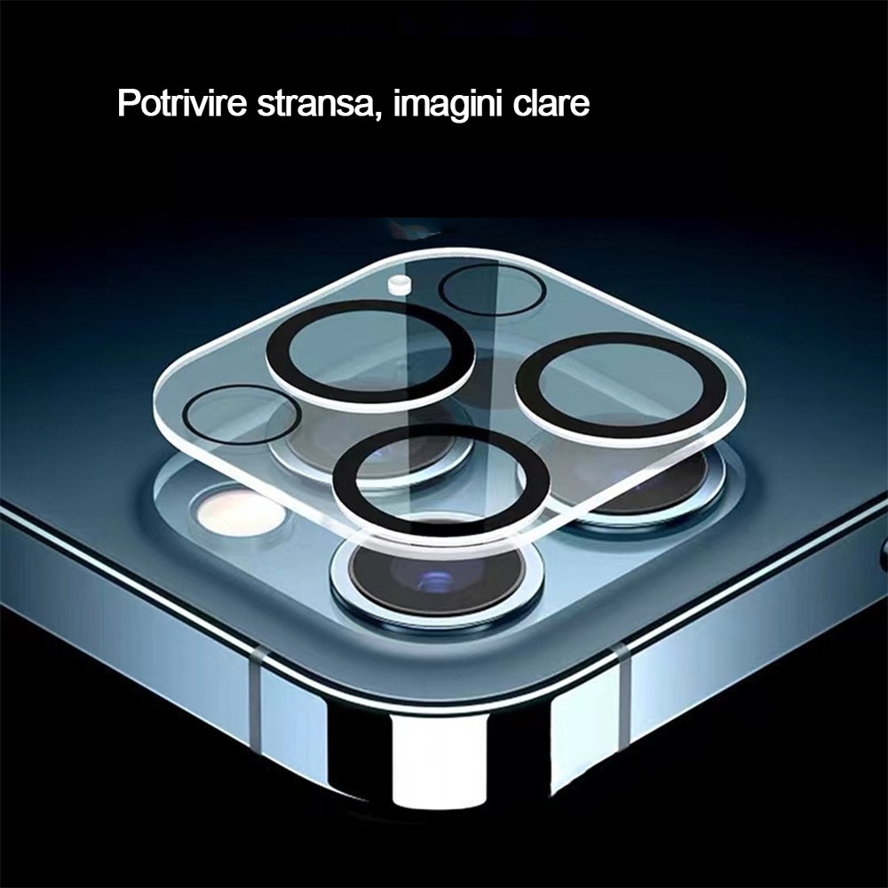 Folie protectie camera, SIHOiSi, Sticla securizata, Compatibila cu iPhone 14 Pro Max, Negru