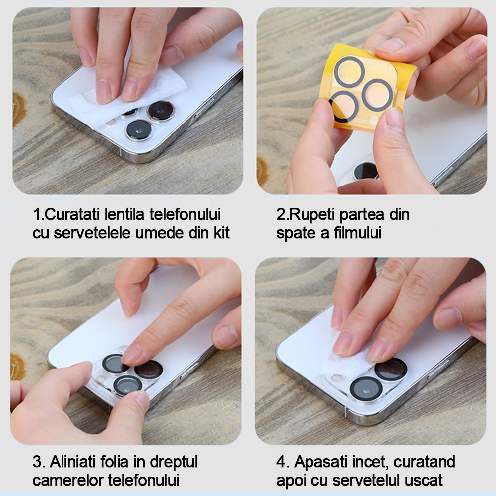 Folie protectie camera, SIHOiSi, Sticla securizata, Compatibila cu iPhone 14 Pro Max, Negru