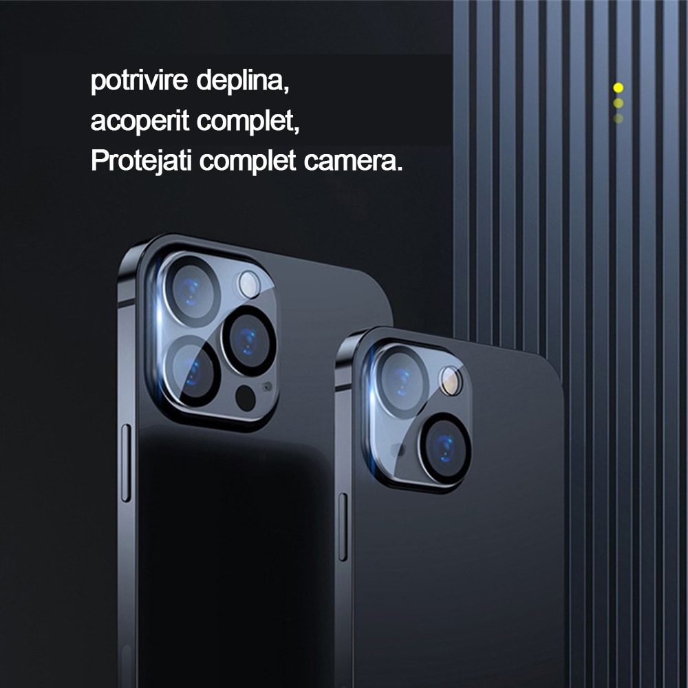 Folie protectie camera, SIHOiSi, Sticla securizata, Compatibila cu iPhone 14 Pro Max, Negru