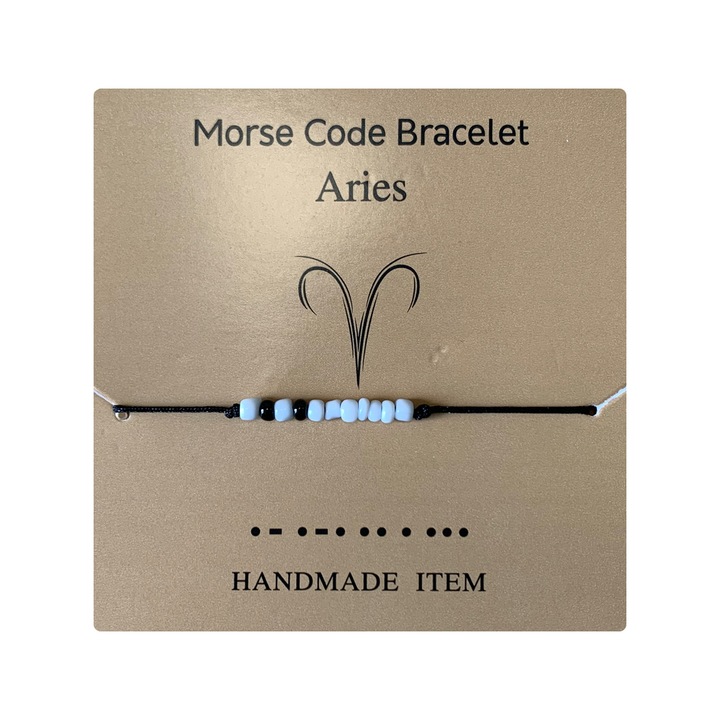 Гривна зодия Овен с морзова азбука, сребро, ръчна изработка, черно, EFAYN, унисекс