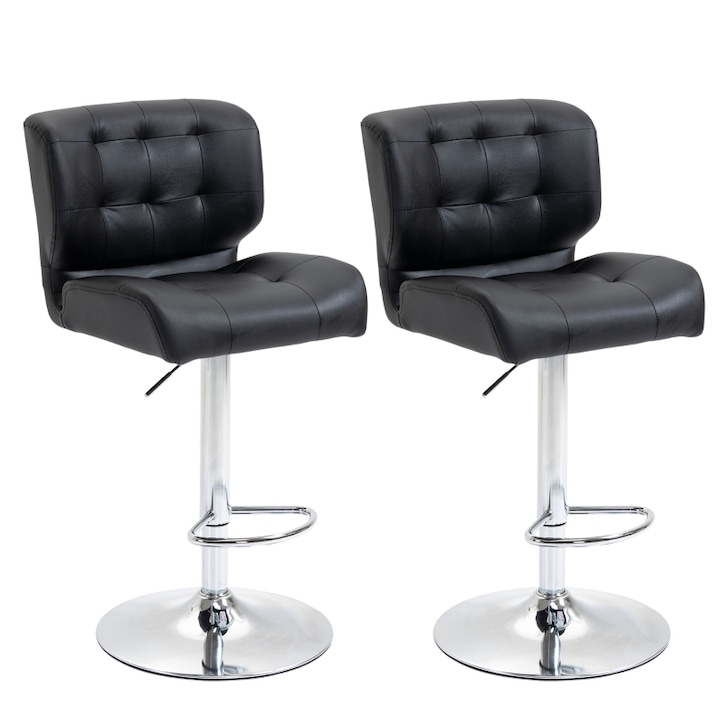 Set 2 scaune de bar Homcom, Piele ecologica/Metal, 50x55.5x93-114 cm, Negru
