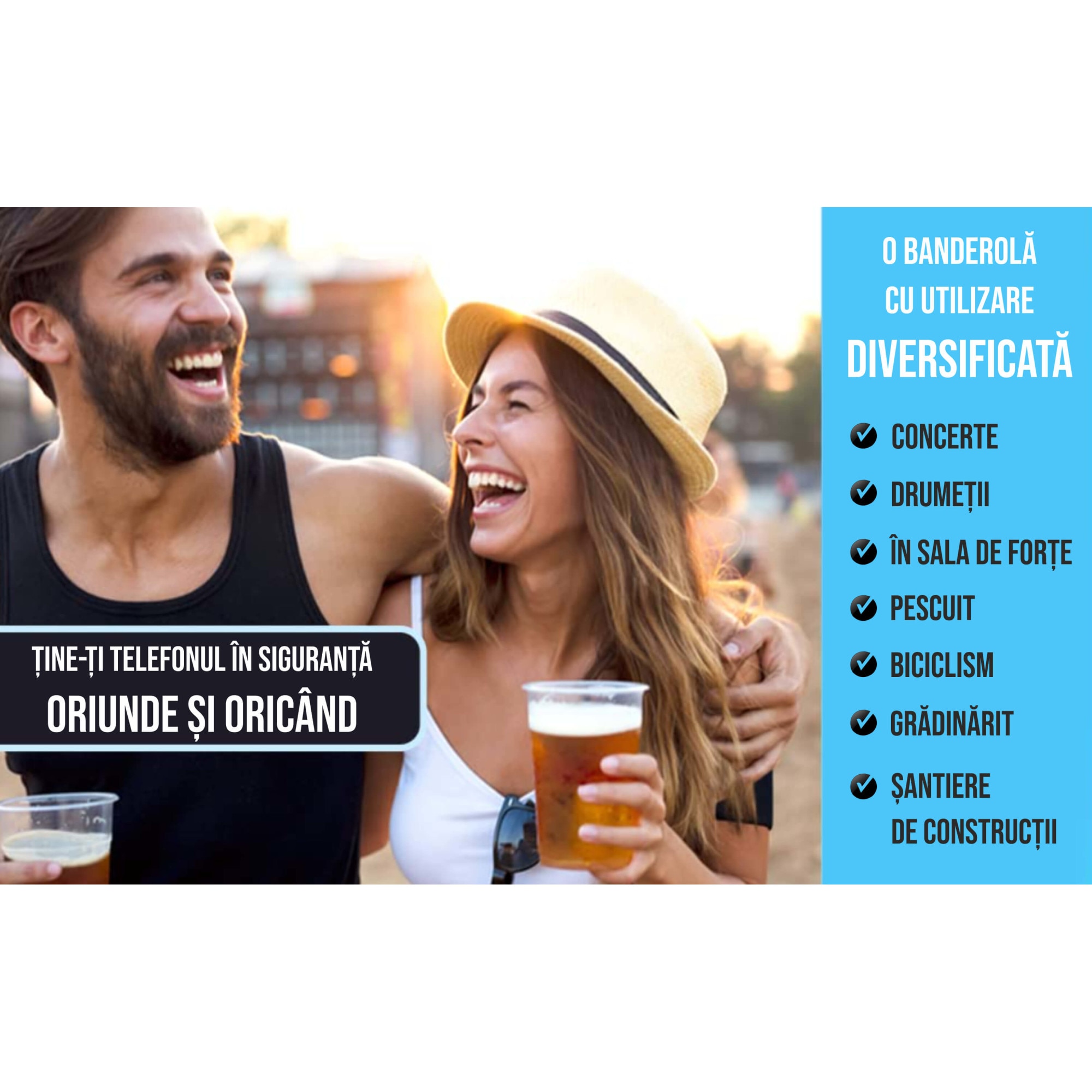 Husa telefon pentru brat, banderola Ideas4Comfort®, lycra elastica, fermoar, orificii casti, pentru alergat, sala, jogging, yoga, ciclism, plimbari, compatibila universal smartphone, marime M, albastru