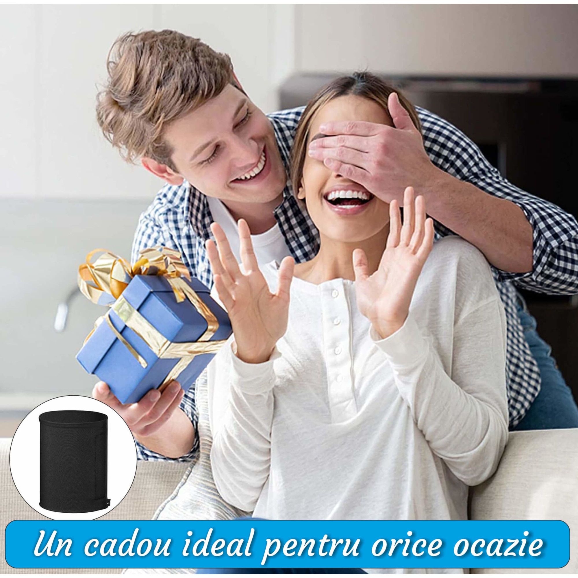 Husa telefon pentru brat, banderola Ideas4Comfort®, lycra elastica, fermoar, orificii casti, pentru alergat, sala, jogging, yoga, ciclism, plimbari, compatibila universal smartphone, marime M, albastru