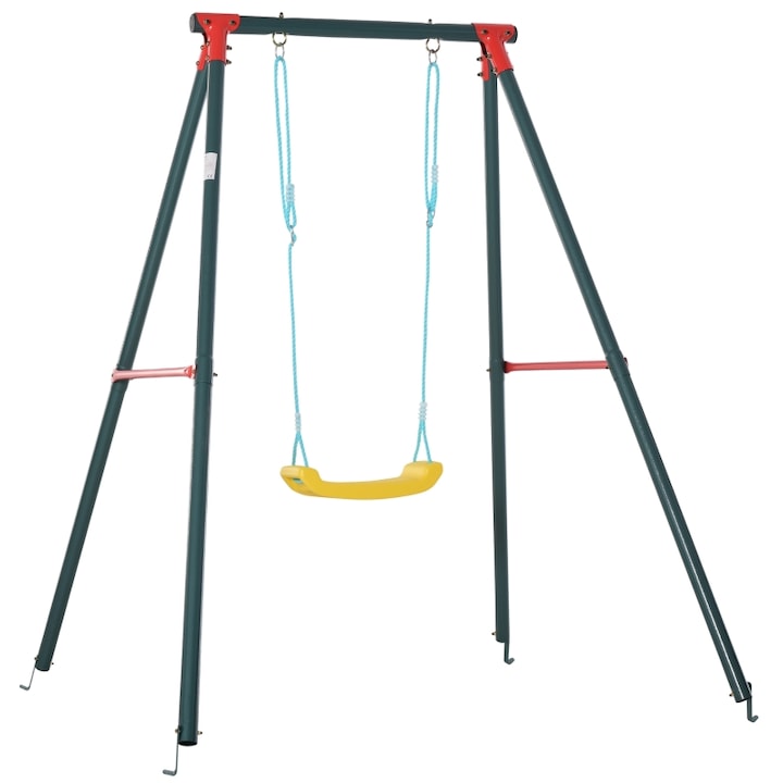 Leagan de gradina pentru copii Outsunny, Inaltime reglabila, Metal/Polietilena, 155x160x180 cm, Multicolor