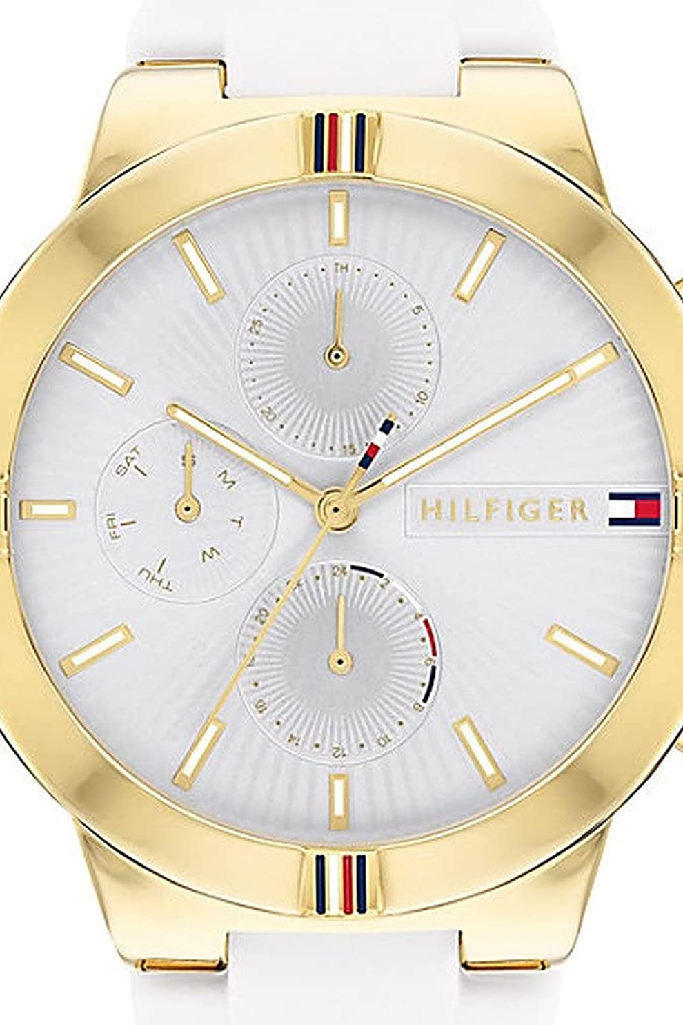 Tommy Hilfiger, Часовник със силиконова каишка, Златист, Бял - eMAG.bg