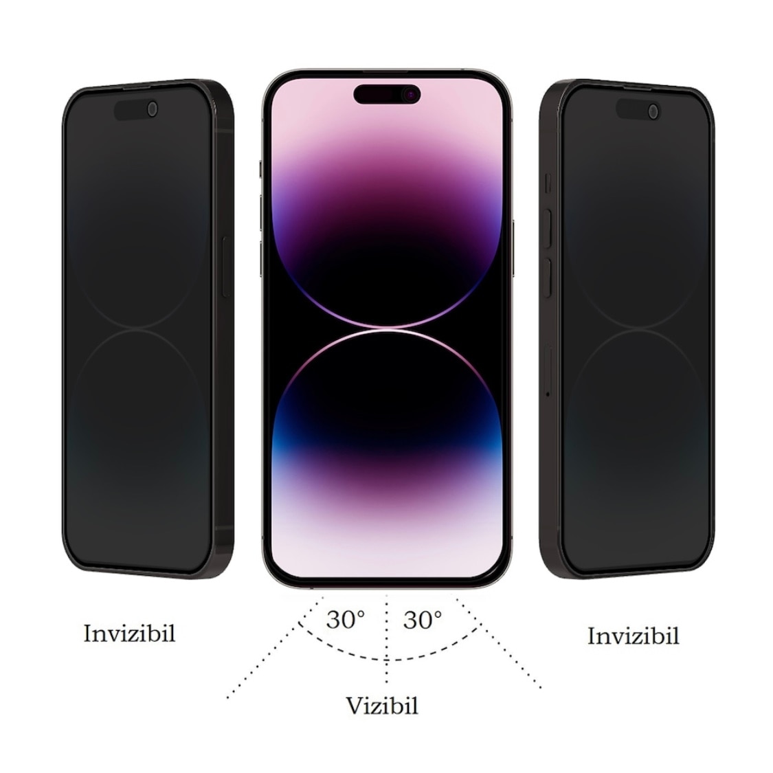 Folie protectie Privacy Proof compatibila Premium iPhone 14 Pro, Full Cover Black 6D, Full Glue, Sticla securizata Negru