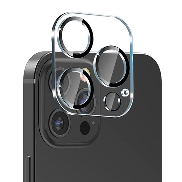 Фолио за iPhone 14 Pro/14 Pro Max, Стъклен протектор за камера Lito S+, Черен/Прозрачен