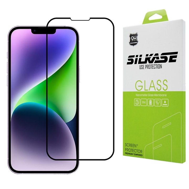Стъклен протектор SILKASE, За Apple iPhone 14 Plus, Full Glue, Full display, Черен