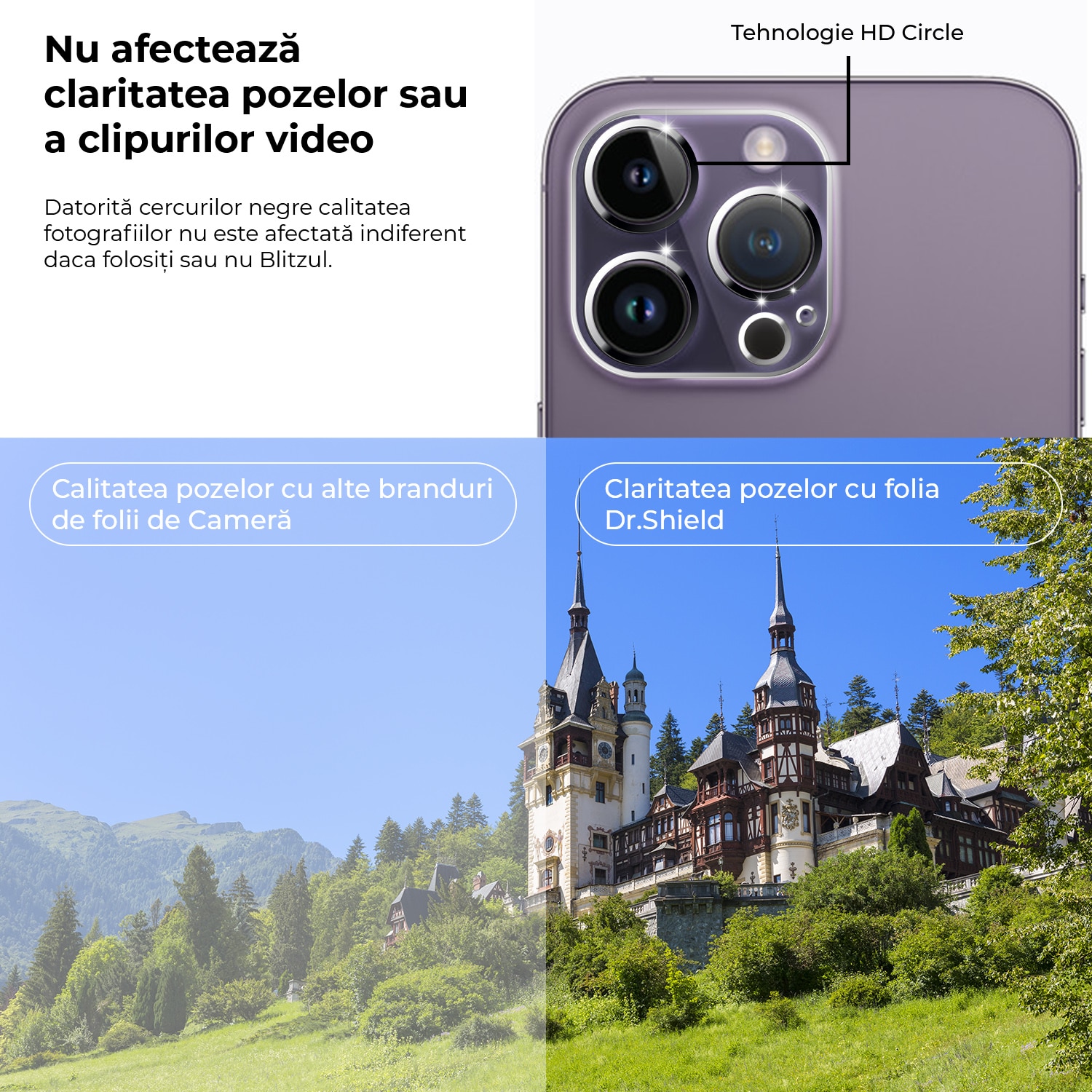 Set 2 Bucati, Folie Sticla Camera Dr.Shield, Compatibila Apple iPhone 14 Pro, Full Cover