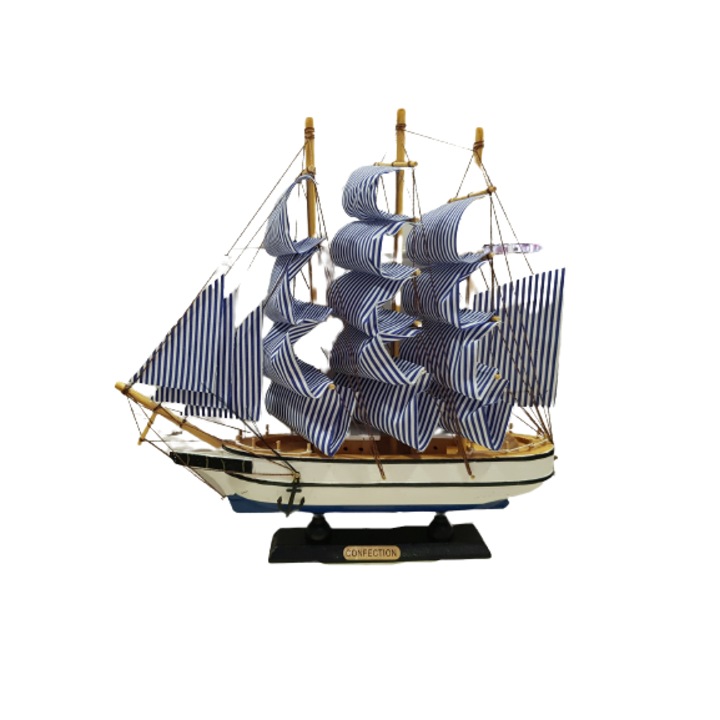 Кораб, Ретро модел, Дървен, Текстилни платна, 32х32 см