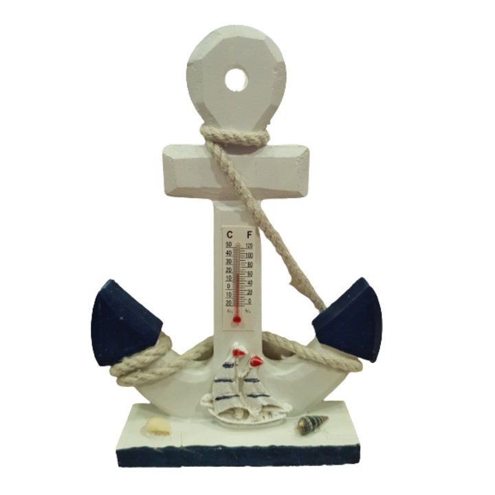 Декорация Котва, С термометър, Дървена, 18х12 см