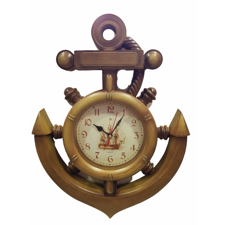 Часовник, Рул с котва, Стенен, Пластмасов, Кафяв, 38х29 см