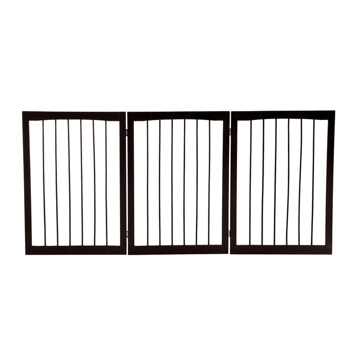 Poarta de siguranta pentru animale, PawHut, 3 sectiuni, MDF, 160x1.2x76 cm, Maro inchis