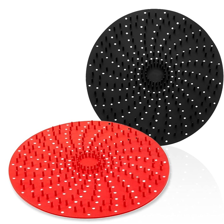 Set 2 suporturi air fryer, Silicon, Termorezistent, Rosu/Negru