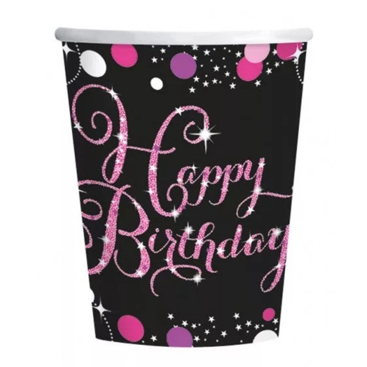 Happy Birthday комплект хартиени чаши 8 броя 250 мл