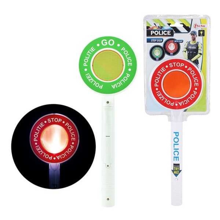 Jucarie Semn rutier STOP, cu Lumini, 2 Fete Rosu Verde, 33 cm, Toi-Toys, Alb