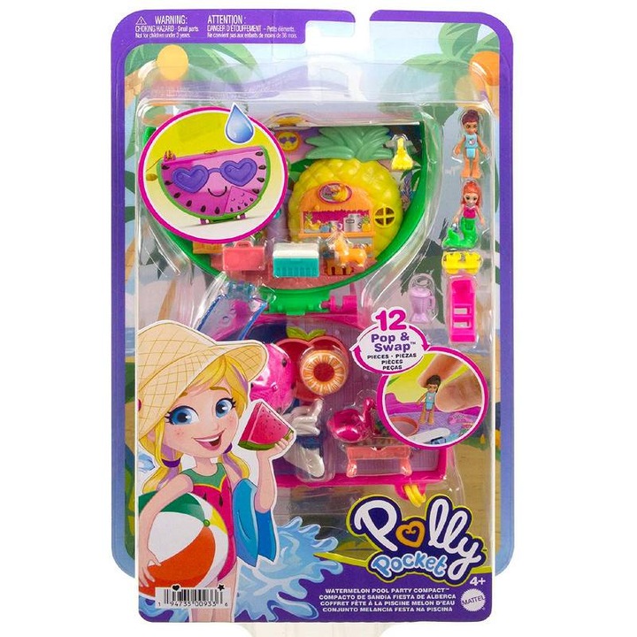 Комплект за игра Mattel, Polly Pocket, Watermelon pool, 2 кукли, Сгъваем