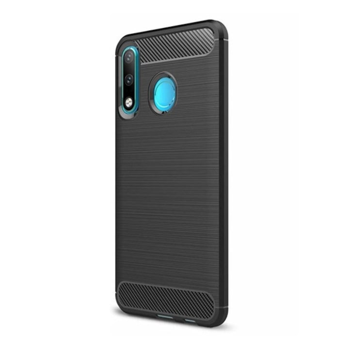 Mobiltelefon tok, kompatibilis, Huawei P30 Lite (Nova 4e) Gigapack szilikon telefonvédő (ütésállóság, légpárnás sarok, szálcsiszolt, karbon minta) fekete, gigapack csomagolás