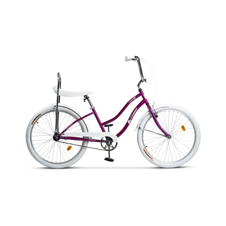 Ретро градски велосипед с 26" колела Torpedo задна спирачка и VBrake предна, 1 скорост, лилаво/бяло, City Bike Carpat Liberta Genius със стоманена рамка