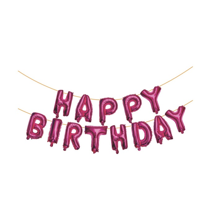 Балони от метално фолио "Честит рожден ден", 45 см х 6 м, магента