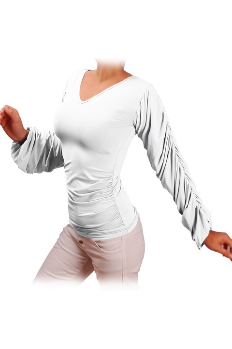 Bluza cu maneci lungi cu fronseuri Ivanel, Alb