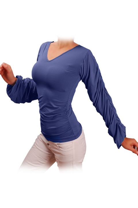 Bluza cu maneci lungi cu fronseuri Ivanel, Albastru indigo