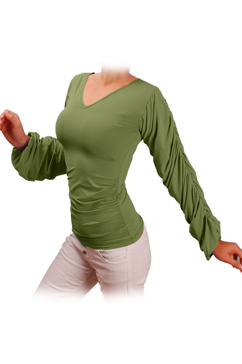 Bluza cu maneci lungi cu fronseuri Ivanel, Kaki