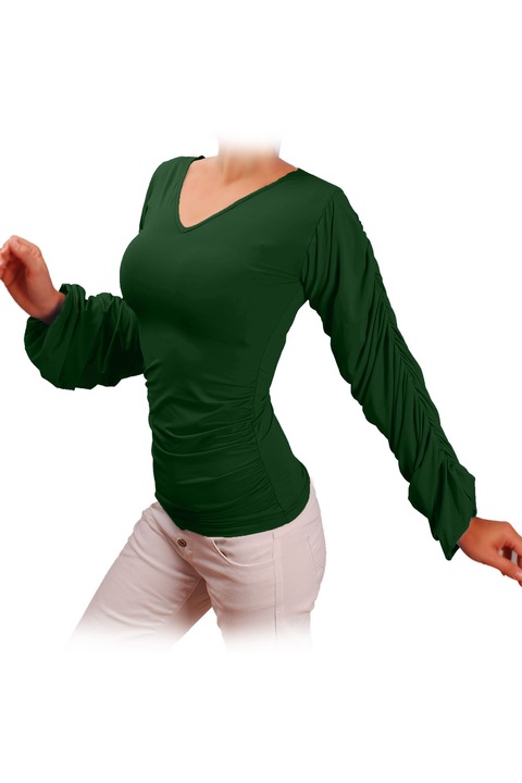 Bluza cu maneci lungi cu fronseuri Ivanel, Verde inchis