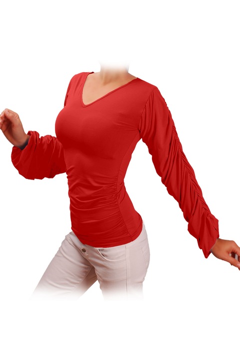 Bluza cu maneci lungi cu fronseuri Ivanel, Rosu deschis