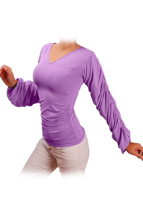 Bluza cu maneci lungi cu fronseuri Ivanel, Mov deschis