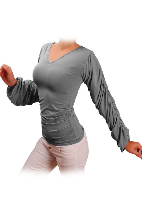 Bluza cu maneci lungi cu fronseuri Ivanel, Gri deschis