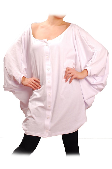 Дамска туника Ivanel Широка риза от трико, Дълъг ръкав, Бял, Бял, One Size