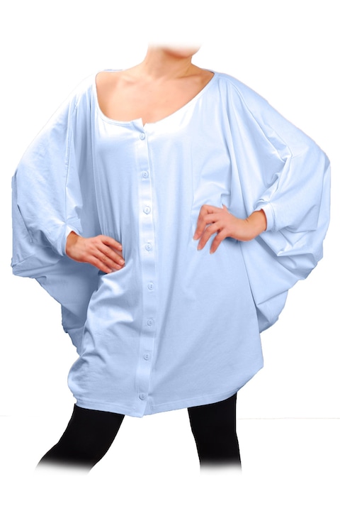Дамска туника Ivanel Широка риза от трико, Дълъг ръкав, Бял, Светлосин, One Size