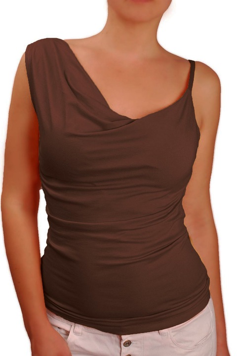 Дамска блуза Ivanel Топ с гръцко деколте, една дебела и една тънка презрамка, Без ръкав, Тъмнокафяв