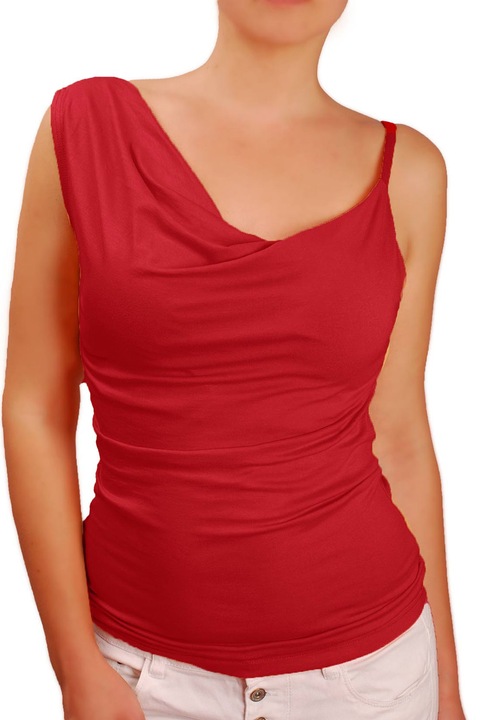 Дамска блуза Ivanel Топ с гръцко деколте, една дебела и една тънка презрамка, Без ръкав, Тъмночервен