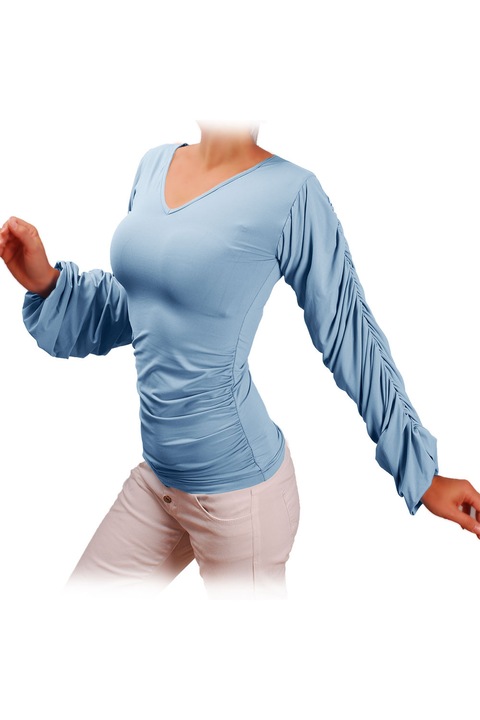 Bluza cu maneci lungi cu fronseuri Ivanel, Albastru deschis