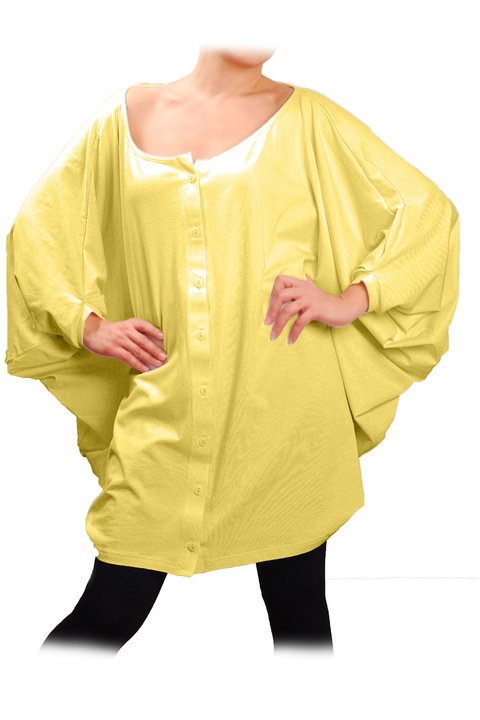Дамска туника Ivanel Широка риза от трико, Дълъг ръкав, Бял, Жълт, One Size