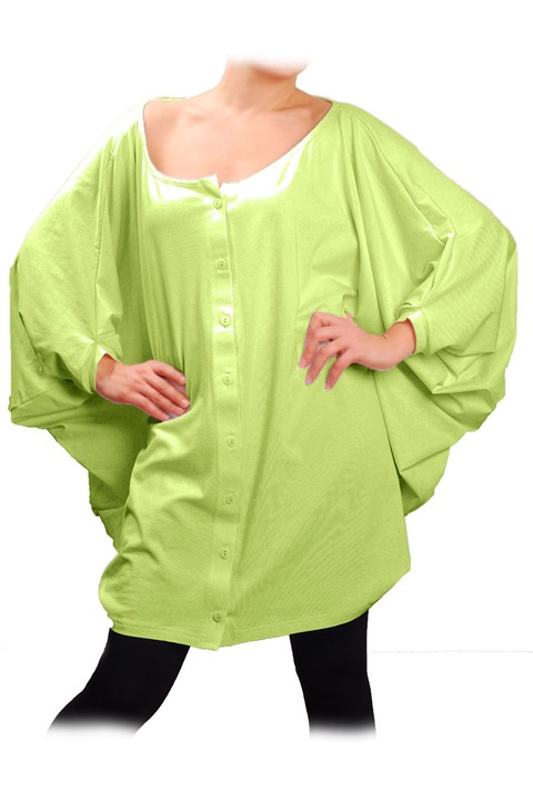 Дамска туника Ivanel Широка риза от трико, Дълъг ръкав, Бял, Зелен, One Size