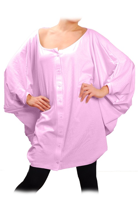 Дамска туника Ivanel Широка риза от трико, Дълъг ръкав, Бял, Бледо розово, One Size