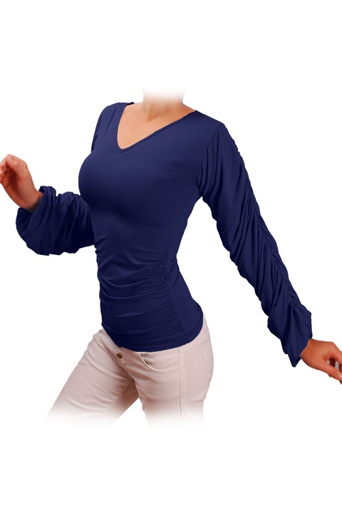 Bluza cu maneci lungi cu fronseuri Ivanel, Albastru inchis