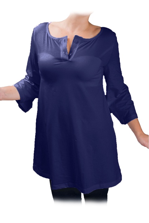 Tunica pentru femei cu maneca 3/4 si decolteu cu nasturi, Ivanel, Albastru inchis