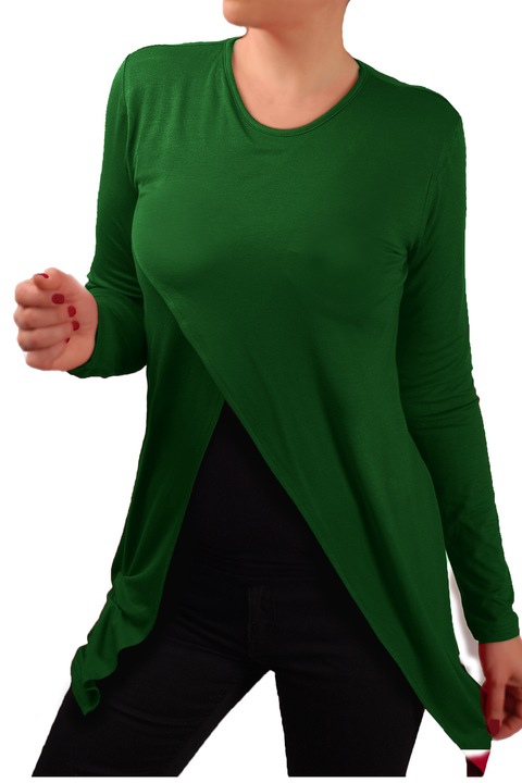 Tunica pentru femei cu maneca lunga si decolteu rotund, Ivanel, Verde inchis