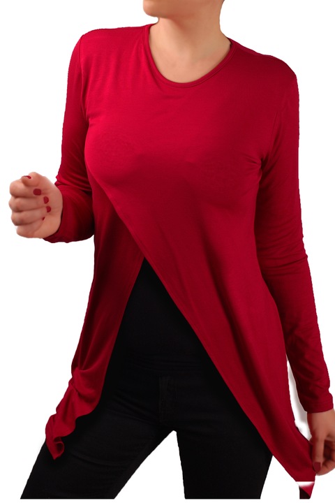 Tunica pentru femei cu maneca lunga si decolteu rotund, Ivanel, Rosu inchis