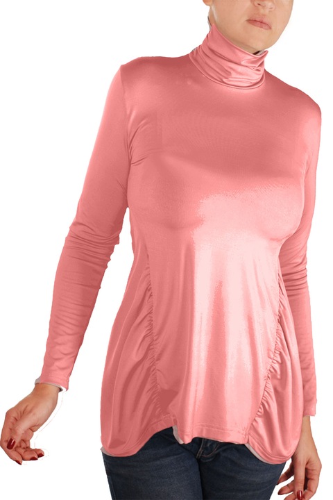 Tunica pentru femei cu maneca lunga si guler inalt, Ivanel, Piersica, L