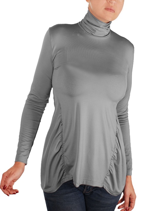 Tunica pentru femei cu maneca lunga si guler inalt, Ivanel, Gri deschis, XL