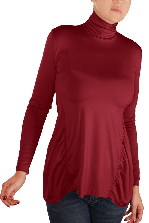 Tunica pentru femei cu maneca lunga si guler inalt, Ivanel, Visiniu