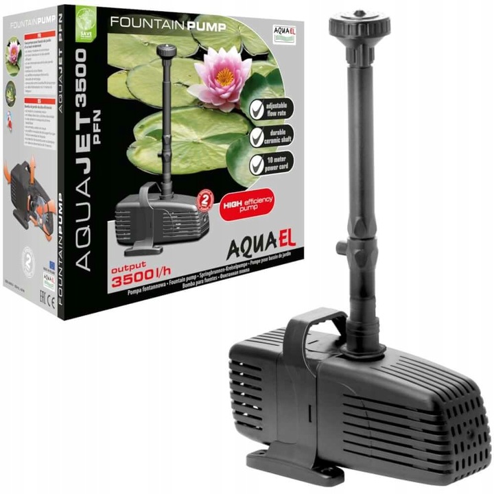 Pompa submersibila pentru fantana arteziana, Aquael, 3500l, 42W, Negru